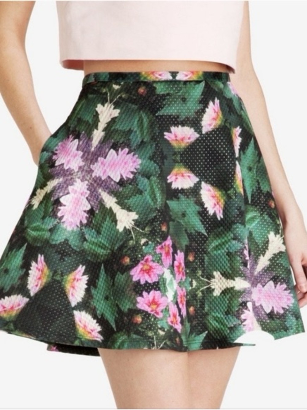 Ted Baker "Dollia" Kaleidoscope Floral Print Skater Skirt